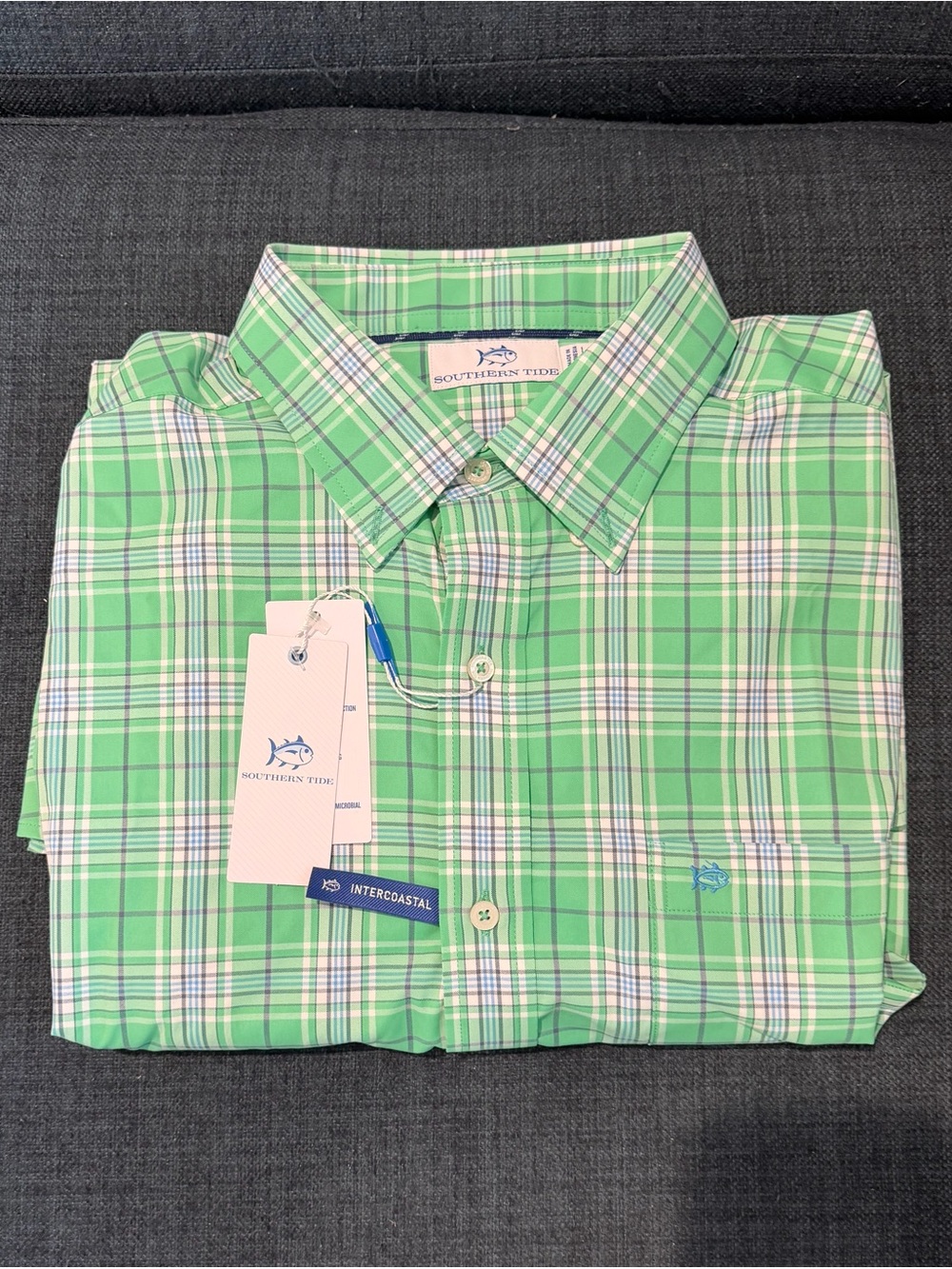 Southern Tide River Point Plaid Intercoastal Sport Shirt L NWT Jade Green